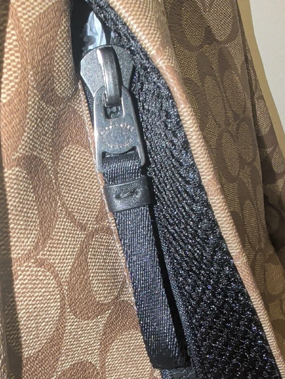 Coach Men's Signature Canvas Backpack in Khaki and Chestnut Leather